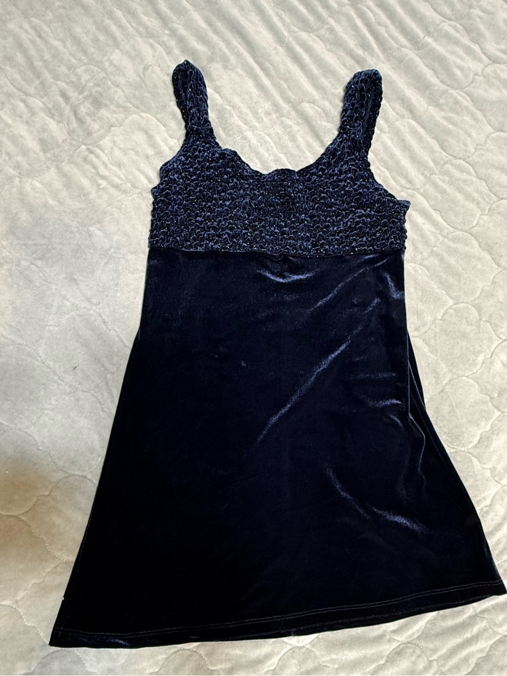 Gio gianny  girl navy blue Velvet Y2K Slip Dress with Crochet Bodice size 10